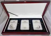 Wood Display Box For 3 Certified Coin Slab NGC, PCGS or ANA - Mahogany Finish