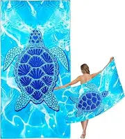 Large Quick Dry Microfibre Beach Bath Towel for Adult,Blue Turtle Sand Free Beach Towel with Bag,Lightweight Gym Yoga Sports Towel,Compact Travel Summer Beach Towel for Women Men