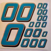 Teal w/ Orange & Black #0's Racing Numbers Vinyl Decal Sheet 1/10-1/12 slash