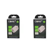 2PK Core Type-C/USB-A Dual Port Wall Charger Fast-Charge Phone Adapter 20W White