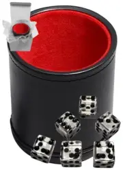 (6) 16mm Clear Transparent Dice + Black PU Leather Red Felt Lined Cup Sealed Box