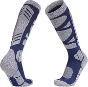 [Generic] Knee High Winter Ski Socks Warm Breathable Sweat Wicking Mountaineering Socks for Men Blue XL