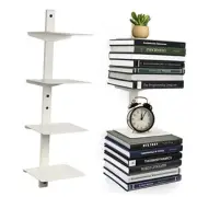 Invisible Floating Bookshelf for Wall Mounted, 4 Tier Vertical 2PC-4 Tier White