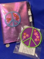 PEACE Set Notebook + Patch 5 x 7 embr notebook cover pen loops Peace sign purple