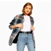 NWT TOPSHOP William Tartan Plaid Quilted Lined Shirt Jacket Shacket—M (US 8/10)