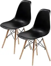 [La Bella] DSW Retro Dining Chairs Set of 2 – Black – Mid-Century Modern Style with Beech Wood Legs, Durable Polypropylene Seat, Pre-Assembled Metal Cross Frame – Home, Office, Café Use
