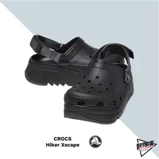 CROCS HIKER XSCAPE 獵戶 洞洞鞋 卡駱馳 厚底 增高 防水 涼鞋 黑/白【彼得潘】