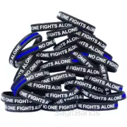 100 Thin BLUE Line No One Fights Alone Wristbands Silicone Police Bracelets