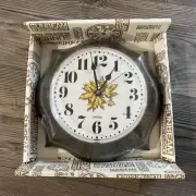 New Vintage Sunbeam Electric Wall Clock Leaves on Face Simulated Wood Working