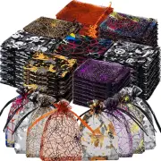 400 Pcs Halloween Organza Bags 4 X 6 Inches Spider Web Print Halloween Drawstrin