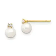 14K Yellow Gold CZ & 5mm FW Cultured Stud Earrings Madi K Children's Jewelry
