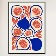 Galrie Vibrant Fig Print from Abstract Fruit Collection - Kitchen Wall Art Decoration, Black Frame, 70 x 100cm (28 x 40inch)