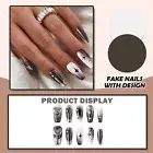 Women Press On Nails Fake Nails Nude Design Stick On Nails Glossy Full Cover Set