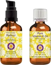 [Deve Herbes] Plant Based Retinol Face Serum with Bakuchi Oil, Linseed, Cotton Seed Oil & Liquorice Root Extract for Personal Care 30ml (1 oz) + Pure Vitamin E Oil 30ml (1 oz)