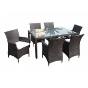 Roman 6 Seater Outdoor Wicker and Glass Top Dining Table and Chairs Setting - Outdoor Wicker Dining Settings