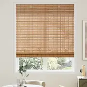 AGESISI Bamboo Roman Shades with Valance Cover, Cordless Bamboo Blinds for Indoor Windows, Light Filtering Bamboo Woven Shades for Home & Patio, Privacy Protection, 24" W x 64" H, Carbonized