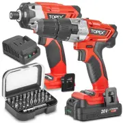 TOPEX 20V Cordless Twin Drill & Impact Driver Set & 32 Screwdriver Bits set