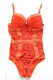 NWT French Affair Tea Rose Stripe Built In Bra Lingerie One Piece Body Suit M
