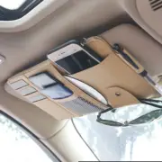 Car Sun Visor Organizer Pocket Card Storage Pouch Holder with Zipper Net Grey PU