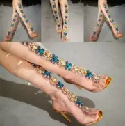 Womens Sandals Shoes Rhinestone Gladiator Open Toe Transparency Stilettos Casual