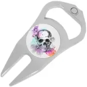Watercolor Skull Golf Ball Marker Divot Repair Tool Bottle Opener