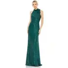 Mac Duggal teal green maxi gown dress sequins size 6 sleeveless UB