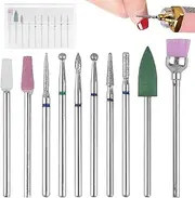 EssenceNest 10 Pcs Nail Drill Bits Set, Tungsten Carbide Diamond Nail Drill Bits for Electric E-File Manicure Pedicure Tools, Acrylic Gel Nails Cuticle Remover Kit