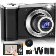 Lecnippy 5K Digital Camera, 10x Optical Zoom, 56MP, Dual Camera, 64GB Micro SD C