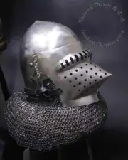 Medieval Bavarian Bascinet Helmet, 16 Guage Steel Bascinet,