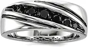 [JewelryWeb] 925 Sterling Silver Polished Prong set Black Diamond Mens Band Ring Size 11 7.8mm Wide Wedding-Band for Men