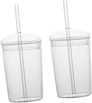 HOMOBABE Glass Straw Cup Set 2 Pack Large Capacity Drinking Glasses Decorative Home Beverage Cup Ribbed Tumbler