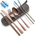 Travel Utensils Set with Case Reusable Portable Cutlery Set Stainless Steel 8pcs