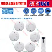 6x Smoke Alarm Wireless Interconnected Photoelectric Detector 10Y Battery+Remote