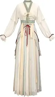 AIMALL Women's Tang-Style Hanfu, One-Piece Uniform Waist Skirt, Half-arm Round-Neck Shirt for Summer, Small Fresh Design, Sizes 39.8-42.9 Inches Length