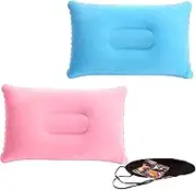 YSHIGUING 2Pcs Inflatable Pillow 34 * 22cm, Soft Portable Beach Sunbed Pillow Air Inflatable Neck Pillow Water Resistant for Traveling Outdoor Fishing Airplane (Pink and Sky Blue)