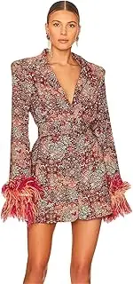 [Bciopll] Women Sexy Long Sleeve V Neck Floral Blazer Dress Ostrich Feather High Street Lady Dress