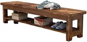 Long Stool Solid Wood Double-Layer Change Shoe Bench for Restaurant Entrance Locker Room Gym Mall Rest Long Bench