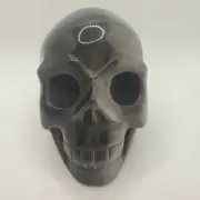 Silver Sheen Obsidian Crystal Skull 1lb 3.9oz, 3.62in x 3.01 x 2.57in