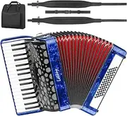 LOTKEY 34 Key Piano Accordion, 60 Bass Variable Tone Portable Accordion Instrument, Handmade Premium Reed Adult Accordions with Gig Bag, Padded Shoulder Strap for Beginners, Professionals (Blue)