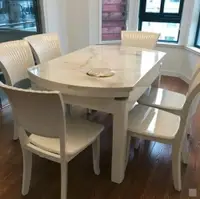 在飛比找樂天市場購物網優惠-白色大理石餐桌折疊長方形飯桌伸縮圓形小戶型家用現代簡約圓餐桌
