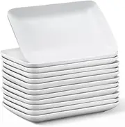 Irenare 12 Pcs 9 Inch Rectangular Salad Plates White Rectangular Porcelain Dessert Plates Appetizer Serving Tray Rectangular Porcelain Platters for Fruit Sushi Dinner Parties, Microwave, Oven Safe