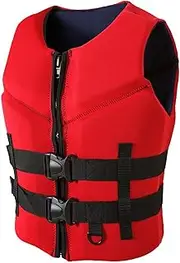 Neoprene Life Jacket Adult Kids Swim Vest Portable Swim Jacket Buoyancy Aid Vest Adjustable Lifejacket for Water Sports, Fishing, Paddle Board, Kayak, Surfing, Boating, L 70-78KG,Red