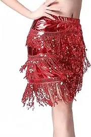 [Jormino] Latin Dance Dress, Sequin Tassel Skirt, Hip Wrap Short Skirt, Fringe Dance Skirt