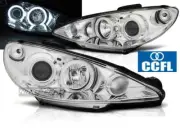 Faróis for Peugeot CCFL 206 02-Angel Eyes Chrome Frete Grátis AU LPPE28W XINO AU