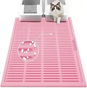 PetNova Extra Large Litter Mat: XL 40"x30" Silicone Waterproof Groove Design Litter Trapping Mat Easy to Clean for Multiple-Cats - Jumbo Non-Slip Cat Box Rug for Floor (Pink)