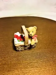 Cherished Teddies Tiny Treasured Bear in Basket W Strawberries 2002 NIB #104863