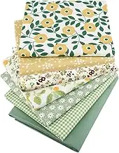 Qiuyan 7pcs 10" X 10" (25cm X 25cm) Cotton Fabric Patchwork Squares Floral Patchwork Fabric - Green Series