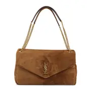 [Saint Laurent] Saint Laurent-Brown Calypso Suede Leather Shoulder Bag-Donna OS OS