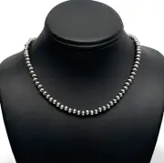 Native American 6mm Sterling Silver Navajo Pearls 17" Hook & Eye Cone Necklace