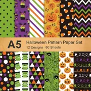 12 Designs Halloween Pattern Paper Set A5 Size 60 Sheet Pumpkin Spider Web Monst
